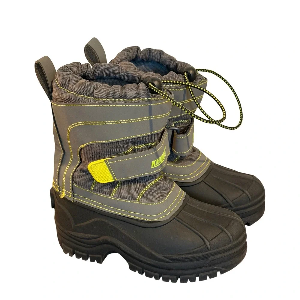 Khombu Brie Kids Snow Boots Grey Neon Yellow Waterproof Insulated Size 11M Warm